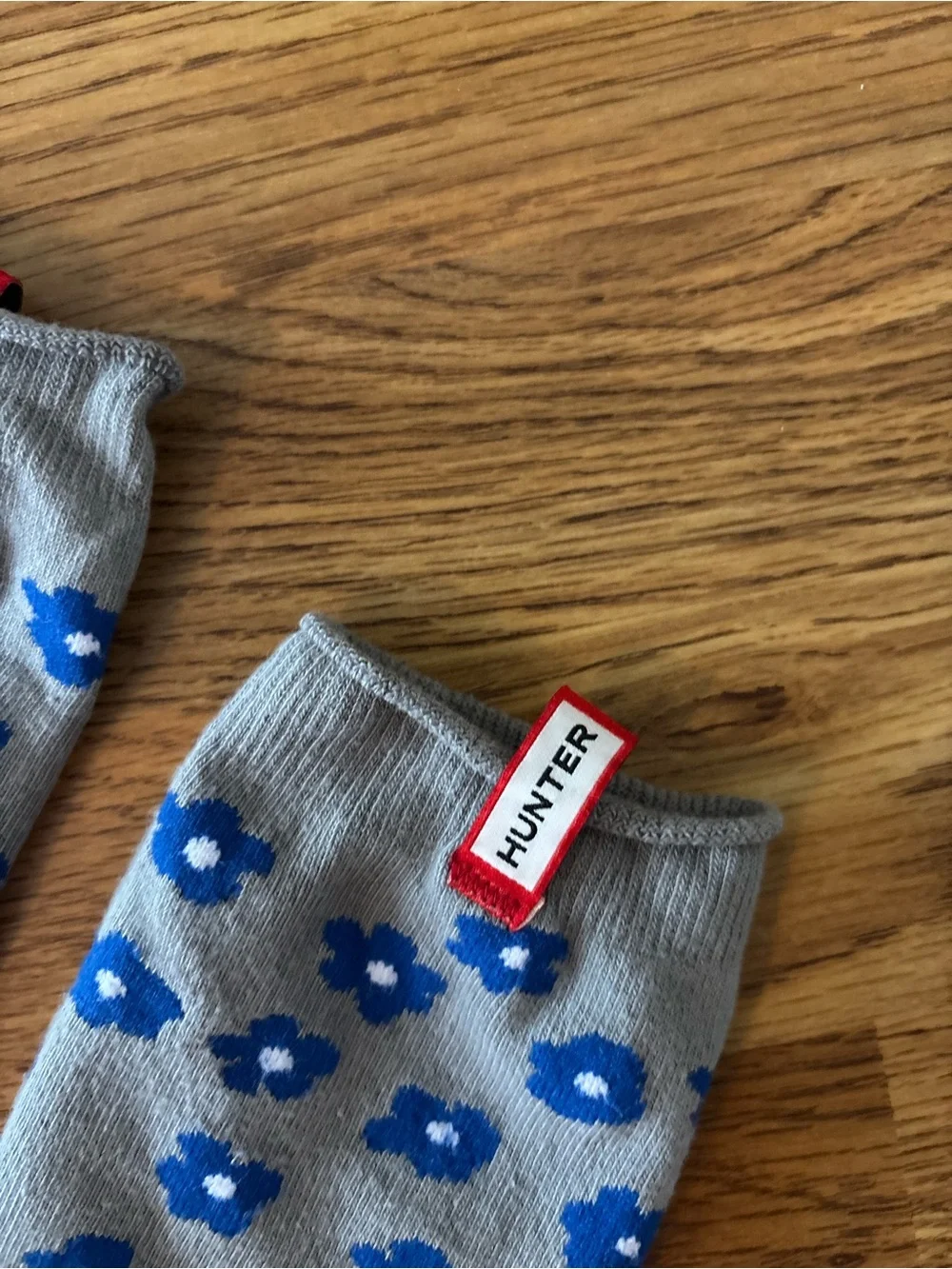 Hunter Gray Knee-High Socks with Blue Flower Print